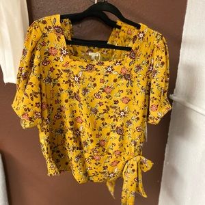 square neck floral top- mustard